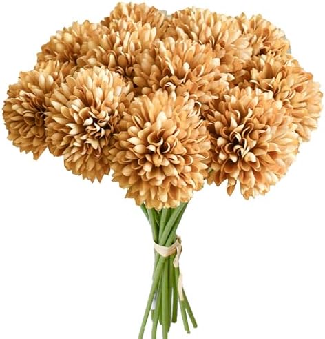 Mandy's 12pcs Artificial Light Brown Ball Chrysanthemum Flowers by Mandys