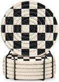 Absorbent Cup Coasters Set of 6 with Holder, Check Pattern by Kokaaee