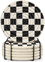 Absorbent Cup Coasters Set of 6 with Holder, Check Pattern by Kokaaee