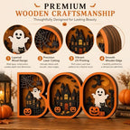 Vintage Halloween Decor 2026, 3D Wooden Cute BOO Sign, Rustic Halloween Tabletop Decor, Spooky Shelf Mantel Decoration for Home (BOO Decor) - Image 5