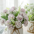 TKAS Fake Flowers Arrangement in Ceramic Vase, Artificial Faux Silk Hydrangea, Small Realistic Dried-Style Floral, Dining Table Centerpiece for Wedding Party Home Decoration (Purple) - Image 2