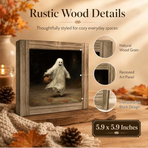 Funny Trick or Treat Ghost Wood Plaque Sign, Halloween Party Desk Decor 27 - Image 3