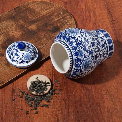 Small Blue and White Ginger Jar with Lid, 7.87 Inch Ceramic Chinoiserie Ginger Jar, Decorative Porcelain Ginger Vase with Exquisite Floral Patterns for Home, Living Room & Office - Image 4