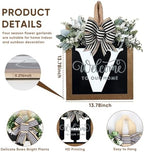 Ultra Large 14'' Last Name All Year Round Front Door Wreath with 26 Initial Letter Welcome Sign All Seasons Eucalyptus Garland and Bow Wreaths for Front Door Porch Farmhouse Decoration (V) - Image 4