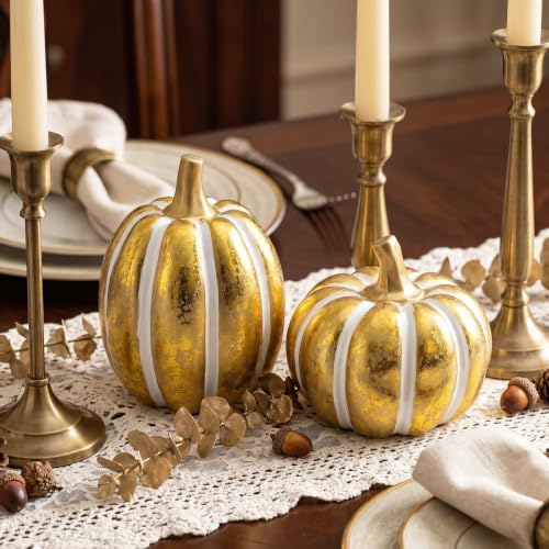 FESTGLOX 2Pcs Resin Pumpkin Figurines, Fall Thanksgiving Decor - Image 4