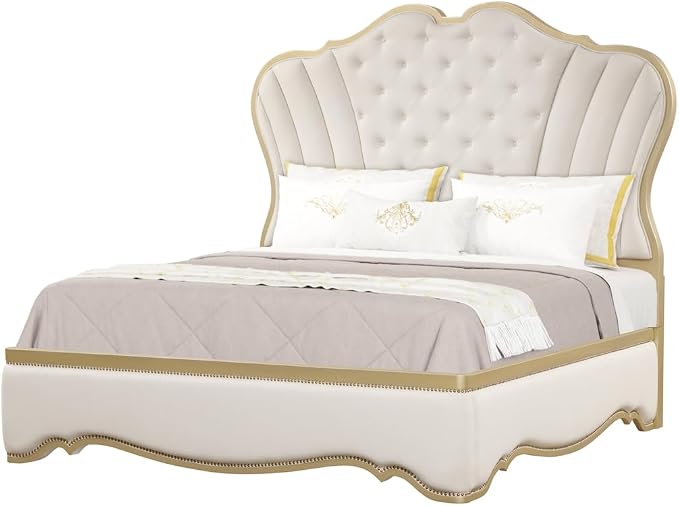 First of a Kind Athena Luxury 4-Piece Queen Bedroom Set in Ivory - Image 2