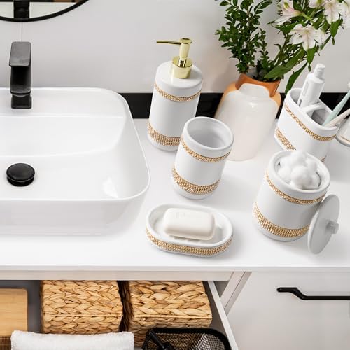 RQYIXI Ceramic Bathroom Accessories Set,White,5 Piece,Rhinestone Design - Image 5