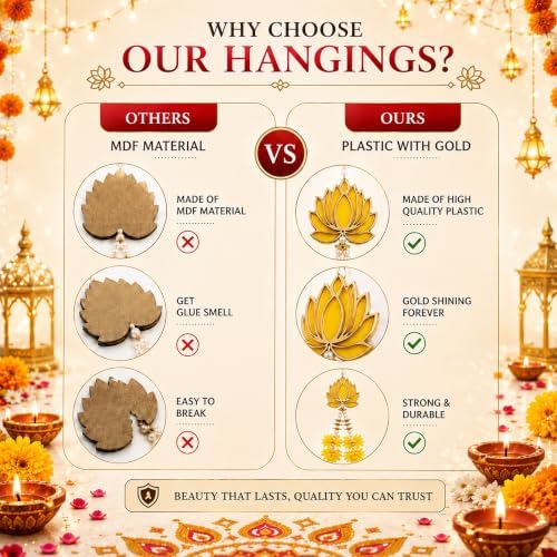 Lotus Hanging Wall Decor for Diwali Decoration, Home, Pooja Temple Set of 6 - Image 4