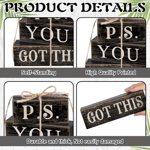 Yuntau 4 Pcs Farmhouse Motivational Decor Wooden Block Black Decor - Image 6