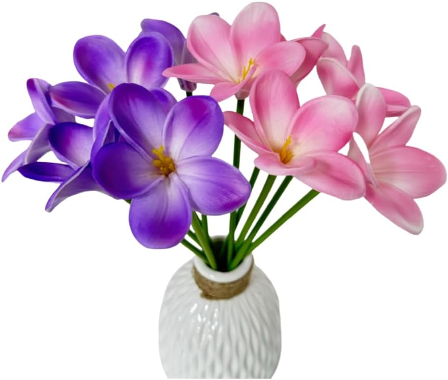 10 pcs Pink&Purple Artificial Plumeria Flowers with Stems,13" Real Touch - Image 5