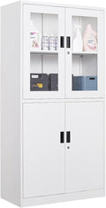 Metal Storage Cabinet with Doors and Shelves, 2 Adjustable Shelves, 4 Doors by Anxxsu