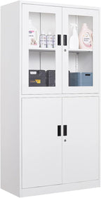 Metal Storage Cabinet with Doors and Shelves, 2 Adjustable Shelves, 4 Doors by Anxxsu