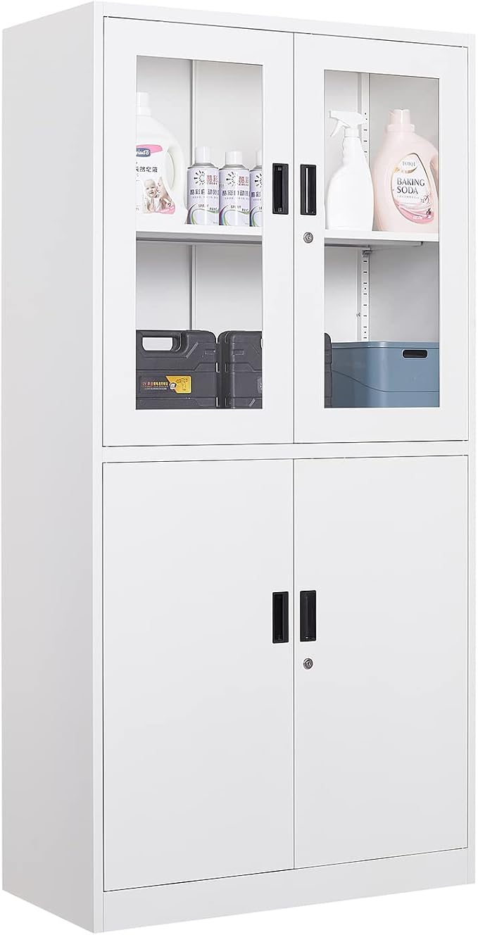 Metal Storage Cabinet with Doors and Shelves, 2 Adjustable Shelves, 4 Doors by Anxxsu
