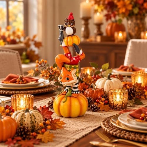 12" H Fall Fox Pumpkin Figurine, Table, Mantel, Shelf Home Decor - Image 4