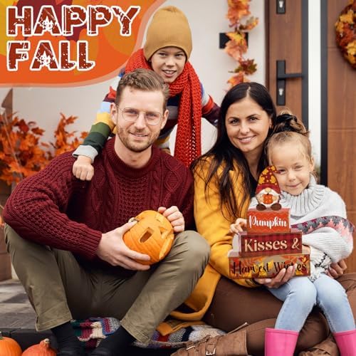 4 Pcs Fall Decor for Home Gnomes Pumpkin Wooden Signs with Harvest Wishes - Image 4