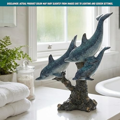 Dolphin Statue - Triple Dolphins Swimming Figurine Coastal Home Decor Tabletop Collection (Aqua) - Image 2