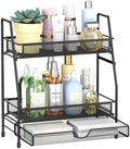 2-Tier Bathroom Counter Organizer with Drawer, Bathroom and Makeup Organizer Countertop, Easy to Install, Ideal for Bathroom organizer, Vanity, Large Skincare, Perfume, Present, and More,Black by THENNIKIGO