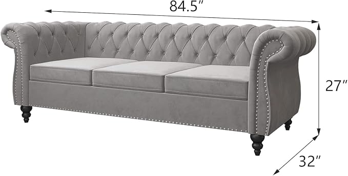 Chesterfield 3 Seater Sofa, Modern Velvet Tufted Couch 3 Seater - Image 2