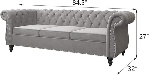 Chesterfield 3 Seater Sofa, Modern Velvet Tufted Couch 3 Seater - Image 2