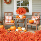 24 Bundles Artificial Fall Flowers Outdoor UV Resistant Fake Mums Bulk Outdoor Faux Mums Plants Plastic Flower Decorations for Home Garden Porch Hanging Planter Vase Autumn Decor Outside, Orange - Image 3