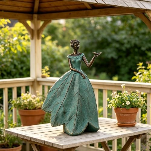 Guichifun Fairy Statue Leaf Angel Girls with Dragonfly 7.4 x 5.25 x 12 Inch - Image 2