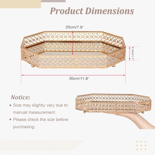 Hipiwe Gold Glass Perfume Tray for Dresser Bathroom Makeup Vanity Trays - Image 3