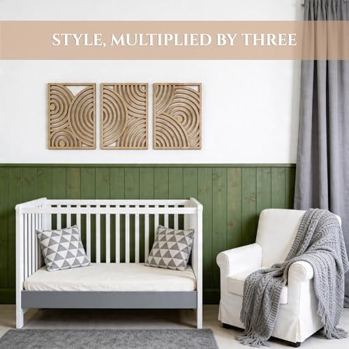 qmmp Modern Wooden Wall Sculptures - Set of 3 - Home Decor Accent - Large Wall Art for Living Room, Bedroom, Office - Easy Installation (Oak, Medium - Orbit) - Image 2
