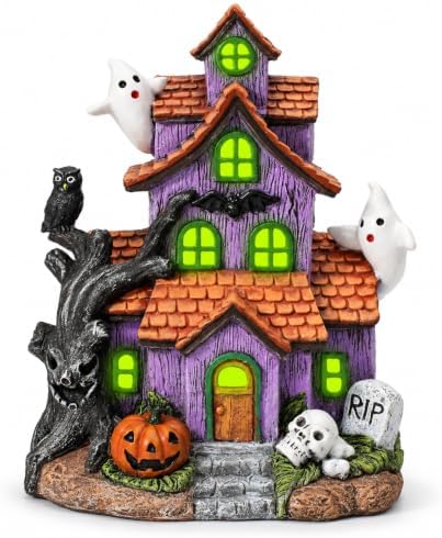 Halloween Decorations, Lighted Halloween Village Houses with LED Lights Haunted House for Home and Party Table Desk Mantel by Unknown
