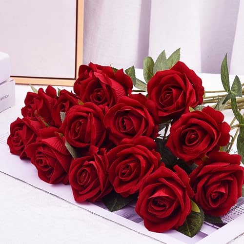 200Pcs Red Roses Artificial Flowers, Real Touch Velvet Fake Roses Bouquet - Image 3