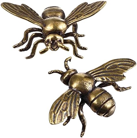 Veemoon 2pcs Gold Bee Figurines Brass Animal Insects Figurines Statue Feng Shui Sculpture Toys Gold Desk Home Indoor Decorative Collectible or Elders by Veemoon