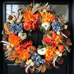24-inch Fall Wreath Handcrafted Orange Blue Hydrangeas Pumpkins Wheat Front Door Wreath Corridor Courtyard Indoor Outdoor Decoration Thanksgiving Harvest Festival Party Celebration Decor by vivimemo