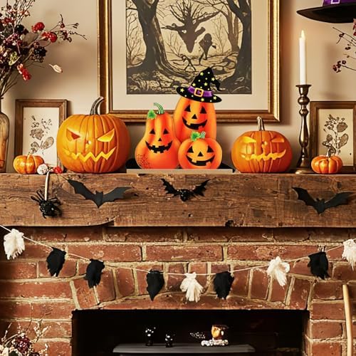 Halloween Decorations Indoor Wooden Pumpkin Halloween Decor Pumpkin Table Sign Centerpieces Standing Tabletop Decoration for Holiday Desk Tiered Tray Party Shelf Fall Autumn Decorations Farmhouse Home - Image 3