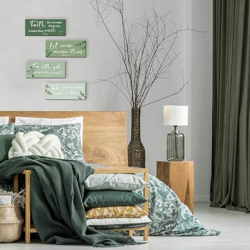 4 Pieces Christian Bible Verses Wall Decor Wooden Religious Art Green Sage Bathroom Decor Religious Gifts for Women Office Home Bedroom Bathroom Living Room(Green 10x4 Inches) - Image 6