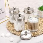 Tbestmax Glass Qtip Holder Dispenser, 10-Ounce Bathroom Containers Apothecary Jars with Metal Lids for Cotton Ball Swab Pad (4 Pack) - Image 4