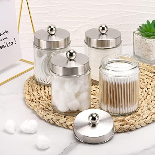 Tbestmax Glass Qtip Holder Dispenser, 10-Ounce Bathroom Containers Apothecary Jars with Metal Lids for Cotton Ball Swab Pad (4 Pack) - Image 4
