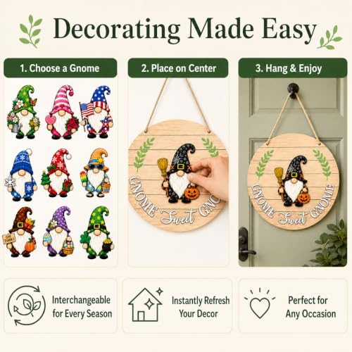 Halloween Door Sign, Interchangeable Gnome Door Sign, Seasonal Gnome Decor for Front Door, Gnomes Decorations for Home, Fall Gnomes Decorations, Cute Gnome Decor for Women - Image 5
