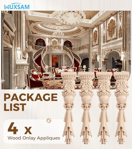 4Pcs Wood Carved Appliques Onlays Unpainted Carving Decals Mouldings Trim - Image 5
