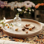 Hanobe Round Decorative Tray for Coffee Table Decor, Weathered White Finish - Image 2