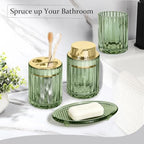 CERBIOR Bathroom Accessories Set, 4 PCS Glass Bathroom Set,Golden Green - Image 7