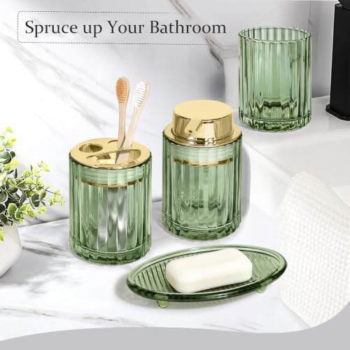 CERBIOR Bathroom Accessories Set, 4 PCS Glass Bathroom Set,Golden Green - Image 7