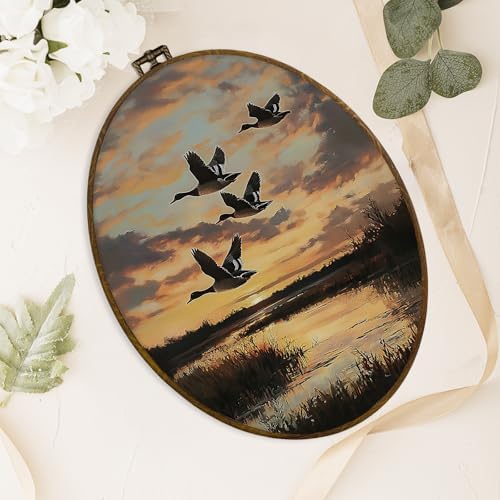 dvhdajed Vintage Mallard Duck Nursery Oval Wall Art Decor, Country Farmhouse Duck Hunting Framed Canvas Art, Rustic Cottage Core Farm Animal Oval Wall Hanging Decor for Bedroom Living Room, 8.7x11.3 - Image 4