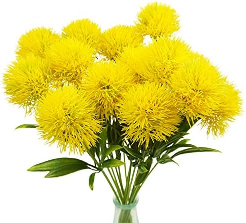 Uieke 10 Pcs Dandelion Artificial Flowers Yellow Flowers Fake Plants Flower Bouquet Plastic Flowers for Home DIY Decoration Wedding Decor by Uieke