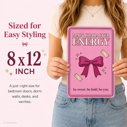 Pink Gradient Bow Metal Sign, Main Character Energy Decor, 8x12 - Image 4