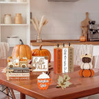11 Pcs Fall Table Decorations Autumn Pumpkin Wooden Decorative Set Featuring Blessings Gratitude and Appreciation Sign for Thanksgiving Various Occasions Family Dining Kitchens Offices - Image 4