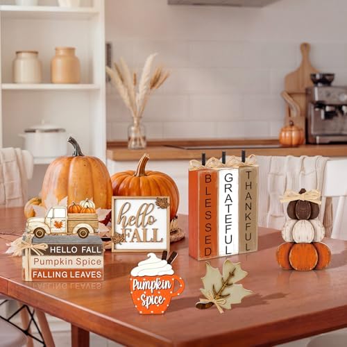 11 Pcs Fall Table Decorations Autumn Pumpkin Wooden Decorative Set Featuring Blessings Gratitude and Appreciation Sign for Thanksgiving Various Occasions Family Dining Kitchens Offices - Image 4