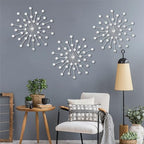 DXYAKY Set of 3 Modern Starburst Wall Decor, Metal Wall Sculpture with Crystal Accents, Silver 3D Wall Art for Living Room, Bedroom & Home, Elegant Hanging Wall Decoration - Image 2