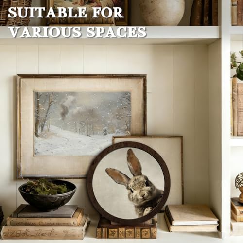 CFFJLHN Vintage Easter Bunny Wall Art Decor, Neutral Farmhouse Spring Cottage Easter Rabbit Bunny Round Hanging Wall Decor for Home Bedroom Living Room, 10x10 Inch - Image 6