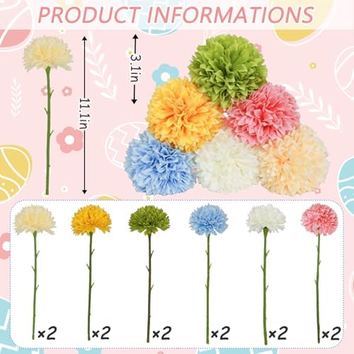 Tinsow 12 pcs Artificial Flowers Easter Faux Ball Chrysanthemum Bouquet Flowers Wedding Bouquet for Spring Home Garden Party Wedding Decoration (Mixed Color) - Image 2