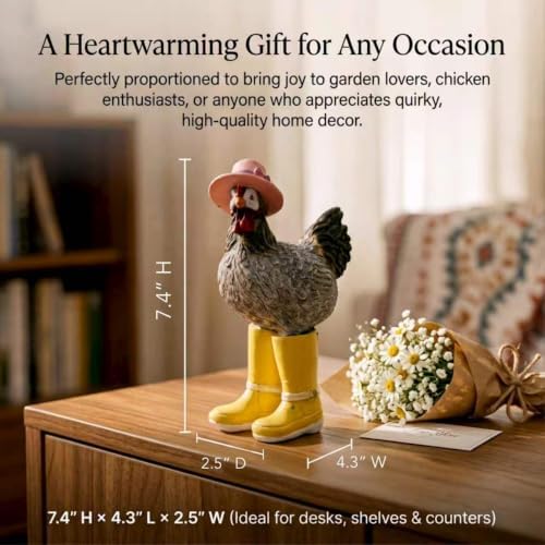 Chicken Figurine, Resin Farmhouse Kitchen Decor, 7.4 Inches - Image 2