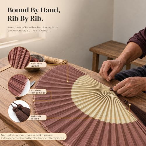 ChumDecor Bamboo Fan Wall Decor, Japanese Wall Fan, Red Brown 40 in - Image 4